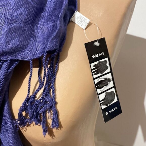 Bijoux Terner Women's Blue Textured Paisley Tassel Jacquard Poncho OS (NWT) - Picture 3 of 7